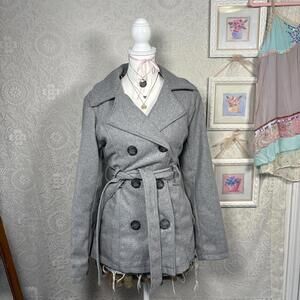 vintage cozy gray soft trench coat style jacket